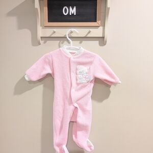 Cuddl Duds Soft Pink Infant Footie with Bear Accent
